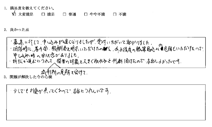 費用の明示や勝算見込みの見解もあり、安心できました