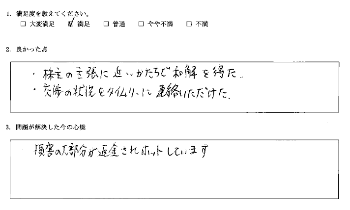 損害の大部分が返金されました